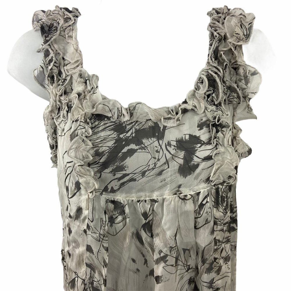 Line & Dot Cream Brown Ruffle Silk  Blouse… - Picture 3 of 6